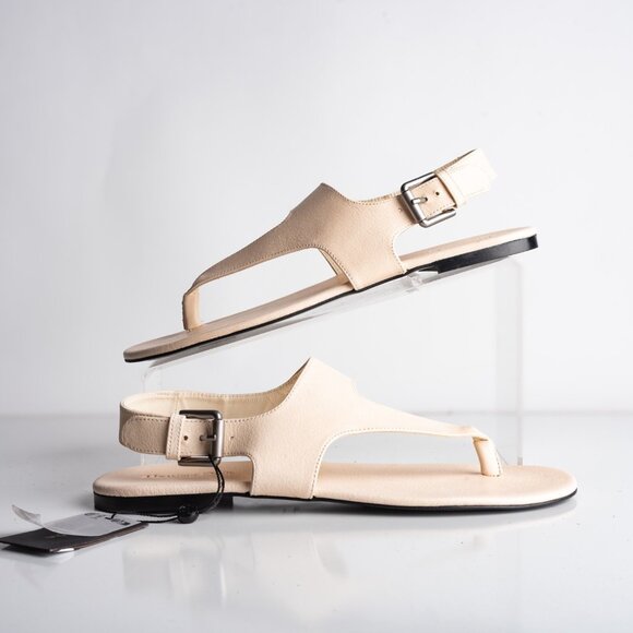 Massimo Dutti Womens Leather Thong Flats Ivory Cream US 9 EU 40 New 1708/450 - Picture 2 of 8